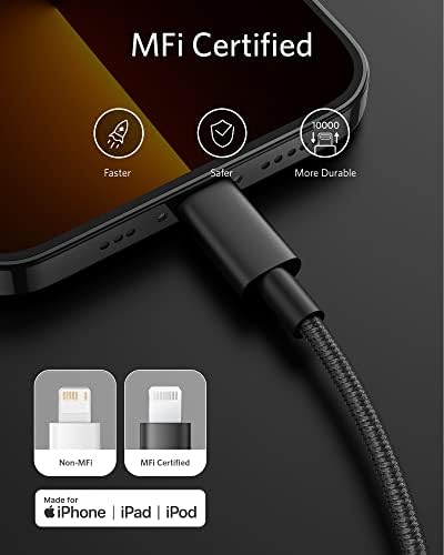 Anker New Nylon USB-C до Молња Кабел [MFI овластен, 6ft, Black] 615 USB-лента за напојување, 3FT продолжен кабел за iPhone 13 13 Pro