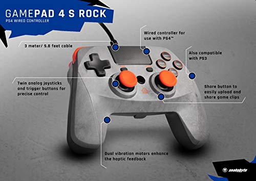 Игра Snakebyte: PAD 4 S - Rock Special Edition - Grey/Orange - За употреба со PS4/SLIM/PRO - 3M кабел