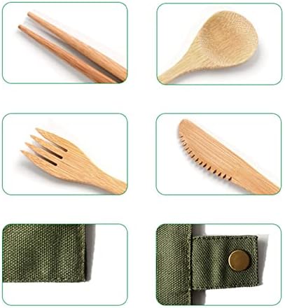 6pcs Рам за сервисирање на прибор за сервиси за прибор за јадење бамбус бамбус прибор за јадење бамбус нож вилушка лажица поставена за прибор