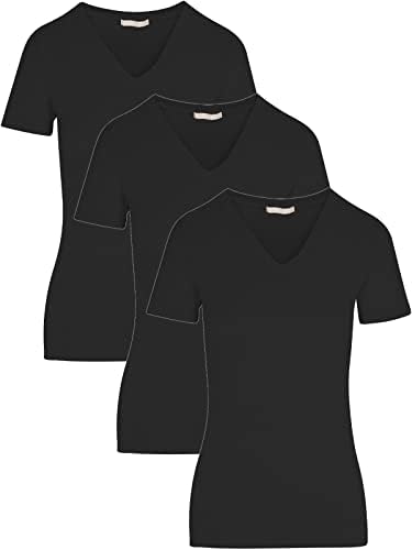 Чист изглед на женски кратки ракави со кратки ракави со 3 пакувања, памучна маица со лесен памук