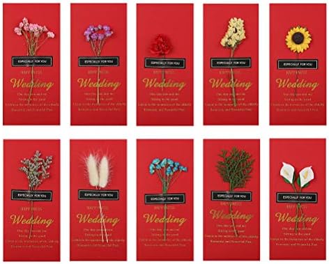 Кесјоо 10 парчиња Креативни Црвени Пликови Рачно Изработени Сушени Цвеќиња Пликови За Подароци За Пари Моден Црвен Пакет За Свадбена