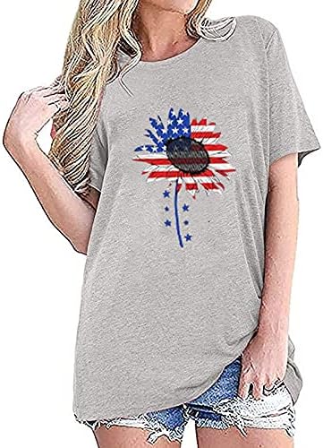 4-ти јули маица жени Пентаграм Едноставни кошули Краток ракав во САД Ден на независност Туника Теј Патриотски врвови блуза