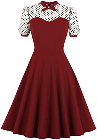 Женски гроздобер линиски фустан од 1950 -тите елегантен Одри Хепберн фустан со фустан со ракав Полка точки со плетенка.