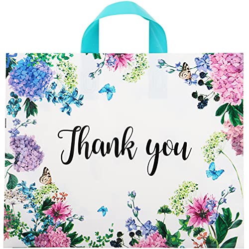 Фасмов 60 парчиња Ви благодариме торби за подароци 12 x 15 со меки рачки за јамка, цветни кеси за купување, кои можат да се користат за