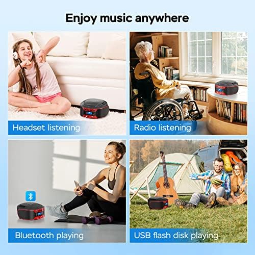 Kuephom CD Player Boombox: Bluetooth CD плеер со стерео на звучници, радио ЦД плеери за дома со USB и AUX, преносен овозможен
