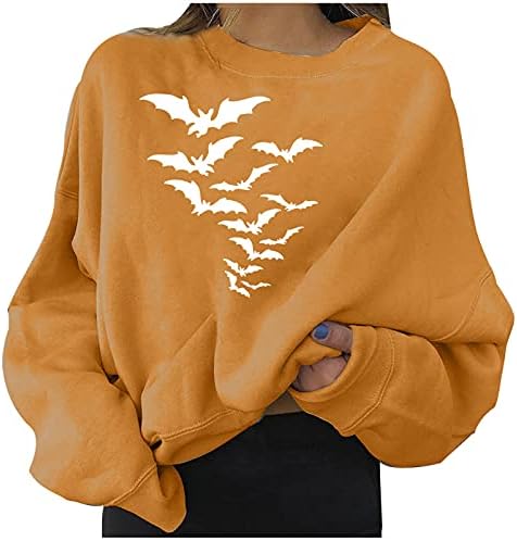 2021 Ноќта на вештерките моден пуловер за женски врвови обични цртан филм со долг ракав од тиква од тиква печатена маичка за џемпери