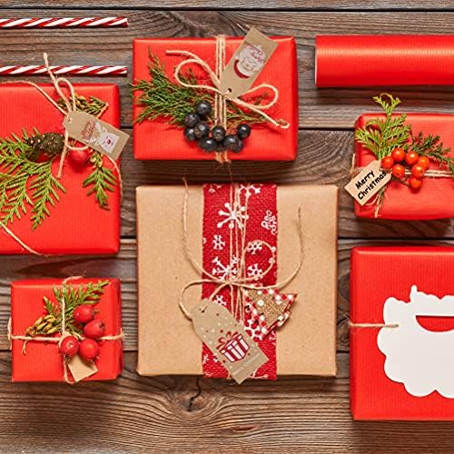 100 парчиња ознаки за Божиќни подароци, кафеава Крафт хартија весели Божиќни етикети со низа канап за висини за висечки ознаки