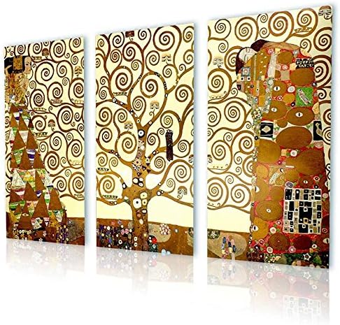 АЛОНЛИНСКИ АРТ - Дрво на животот 3 Панели II од Густав Климт | Рамка за истегнување на платно на подготвена рамка за виси - памук - завиткана