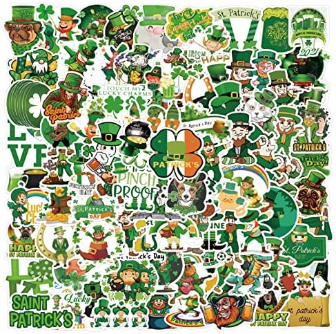 100 парчиња налепници на Денот на Свети Патрик за деца симпатична ирска зелена водоотпорна винил налепница за лаптоп вода фрижидер за фрижидер