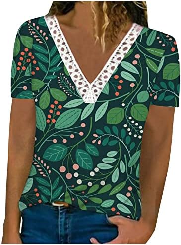 Хавајски кошули за жени фустани против вратот врвови чипка шуплива кошула цветни печатени маички лабави вградени летни блузи