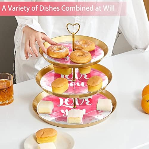 Торта Стои Во Собата на 3, Розова Срцето На Љубовта Ќе Пиедестал Дисплеј Маса Десерт Кекси Штанд За Свадба Бебе Туш Прослава