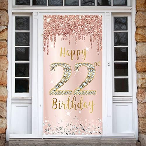 22-ри Роденден Врата Банер Украси За Жени, Розова Розово Злато Среќен 22 Роденден Врата Покритие Знак Партија Материјали, Дваесет И Две Години
