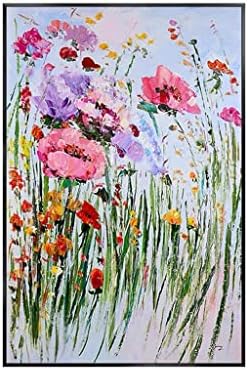Xjjzs рачно обоени шарени розови цвеќиња пејзаж сликање дебели нож уметнички дела платно масло за сликање дома