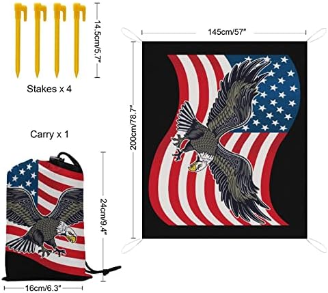 Ќелав Американски Орел И Знаме На САД Водоотпорно Ќебе За Пикник Големи Душеци За Плажа Преклопливо Ќебе За Кампување со 4 Колци за отворено 79 х57
