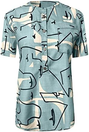 Bluseенски плус големина блузи со кратки ракави со кратки ракави, кои излегуваат на врвови, цветни печати лабави вклопуваат графички маички