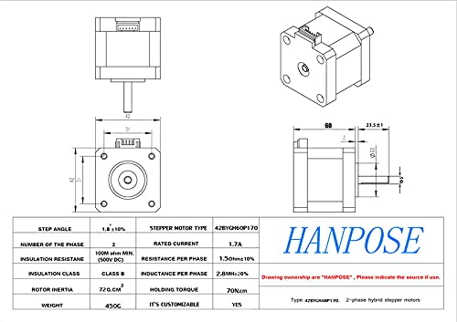 Ханпозе Нема17 степер мотор висок Вртежен Момент 70N.CM 42БИГ 1,7 А 1,8 степени 60мм Мотор 4-Олово ЗА 3Д Печатач 42 Мотор Нема17 Мотор