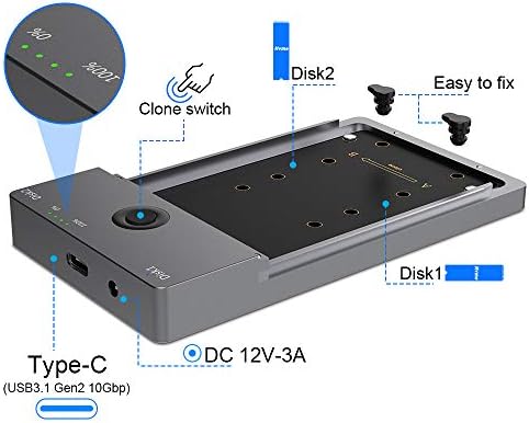 USB C 3.1 Gen2 10gbps На M. 2 Дупликатор NVME Клон Двоен Залив Надворешен Хард Диск Комплет, Поддршка Хард Драјвер M. 2 Ssd М Клуч 2230 2242