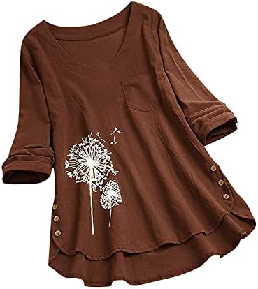 маица за женски маици со меки памук случајна есен и зимска лажичка џеб џеб глуварче со долги ракави кошула