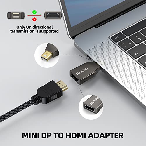 Femoro Mini Displayport до HDMI адаптер пакет HDMI до VGA кабел 10 стапки компатибилен со монитор лаптоп десктоп компјутерски компјутерски