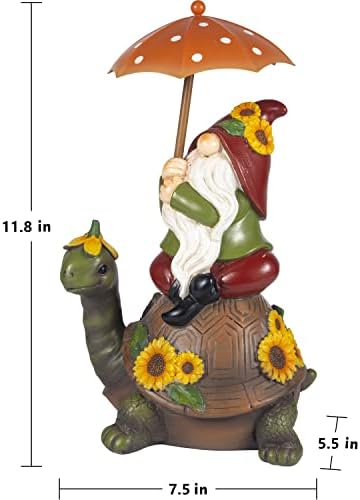 Seegarden Garden Statutue Gnome симпатична - големи скулптури на статуи на отворено со соларни светла, фигура од смола гном што седи