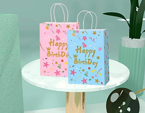Yyaaloa 28pcs мали торби за подароци со најголемиот дел од рачката 4 стилови роденденска starвезда печатена забава за забава за хартија торби