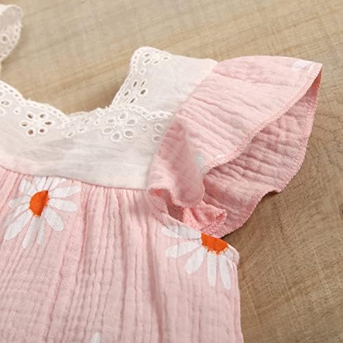 Новороденче новороденче девојчиња летни ракави без ракави, памук памук Дејзи, цветна облека за бебиња за девојчиња 0-3 месеци