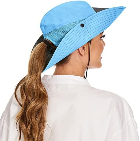 Зандо женски сончев капа со дупка за конска опашка за жени што се преклопуваат сончеви капи за жени УВ заштита Широк лето лето риболов
