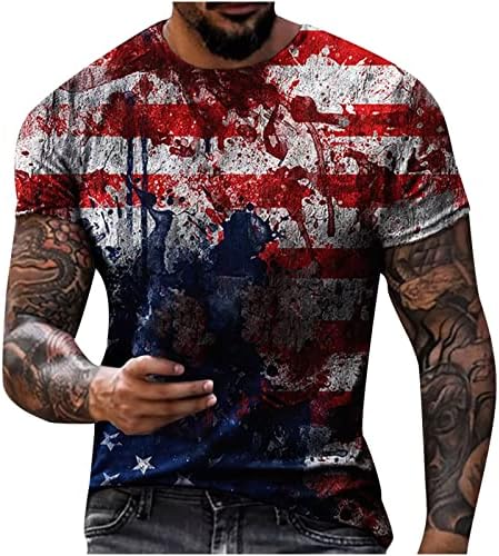 4-ти јули врвови за машко гроздобер американско знаме печатено маица САД Графички кошули на знамето Обични кратки ракави маички