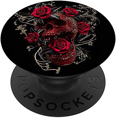 Попсип на черепот со црвена роза PopSockets PopGrip: Заменлива зафат за телефони и таблети