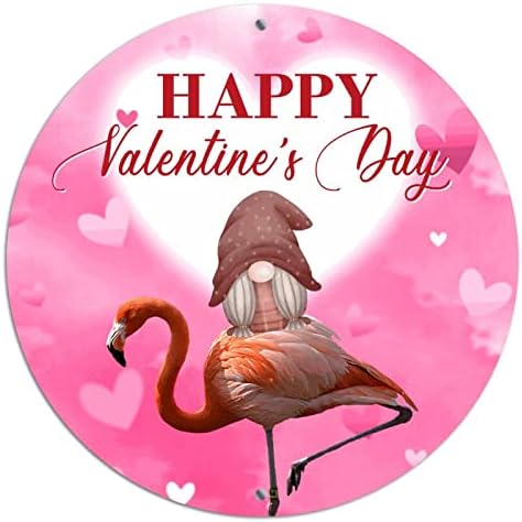 Тркалезен метал Денот на в Valentубените на Денот на вineубените знаци Flamingo gnome розова калај -знак годишнина од wallидна уметност
