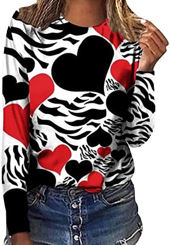 Боја Блок Долг Ракав Маица Блузи Долг Ракав Екипажот Симпатична Срцето Плетени Џемпер Денот На Вљубените Симпатична Кошули