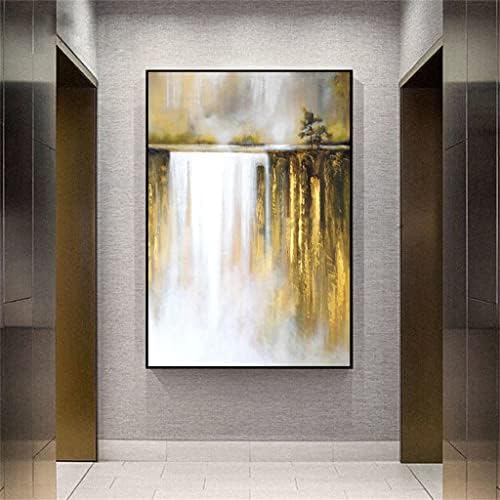 QJian Апстрактни пејзаж рачно изработено масло за сликање wallидни уметности за сликање дрвја и езерска слика дневна соба рамка без рамка
