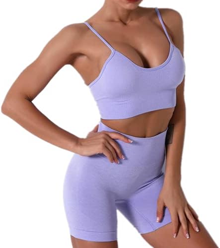 Womenените непречено тренингот поставува 2 парчиња јога облеки за контрола на стомакот со високи хеланки на половината со спортска облека