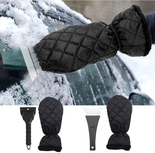 2 пакувања со мраз стругалка мит за шофершајбната за автомобили, стругалка со мраз со затоплување на ракавицата, задебелена топла и водоотпорна