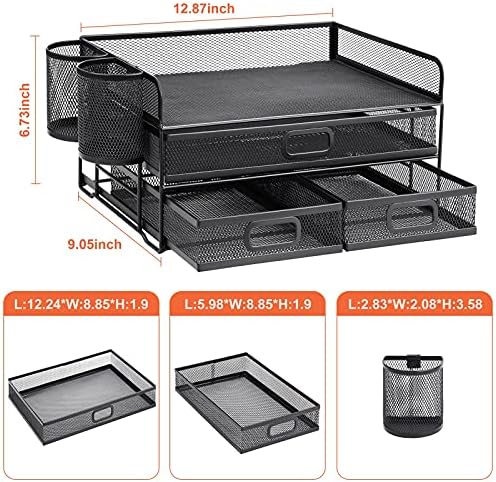 Организатор на бирото Marbrasse 3 Tier Mesh со фиока +3 пакувања на фиоки за фиоки