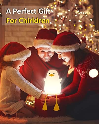 Attivollife патка ноќна светлина за деца, симпатична животна силиконска ламба Контрола на допир + затемнет + тајмер, USB -полнење