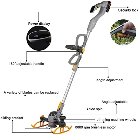Електричен плевел Вакер ,,, 3-во-1 безжичен тример/алатка за тревници за трева/секач за четки, со 4 типа лопати, за градина и двор