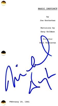 Мајкл Даглас потпиша автограм - основен инстинкт Сценарио за целосен филм - Шерон Стоун, Пол Верховен, скапоцен камен на Нил, фатална