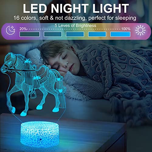 Коњска ноќна светлина за девојчиња 3Д коњски ламби за деца за девојчиња за девојчиња со 16 бои затемнети и далечински управувач LED декор