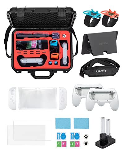Пакет за додатоци на Девасо за Nintendo Switch/Switch OLED, 9 во 1 комплет со носење куќиште, заштитен куќиште, заштитник на екранот,
