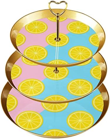 Dragonbtu 3 Tier Cupcake Stand со златна шипка пластично ниво на десерт кула фиока лимон овошје агруми со овошје бонбони за свадбен