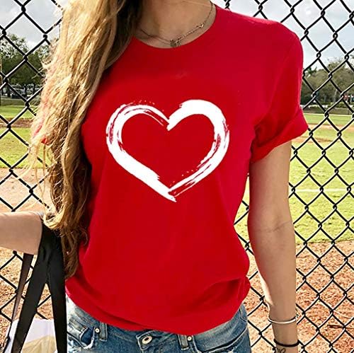 Женски маички слатки срцеви графички маички летни кратки ракави врвови 2023 обични екипаж Туника врвови модни слатки блузи