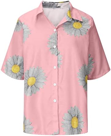 Копче за кратки ракави за кратки ракави на женски блуза надолу до графички печати цветна салон блуза маичка за дами u0 u0