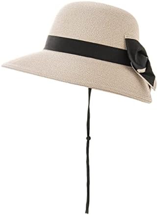 Елементарно waverly женски слама летна плажа капа што може да се преклопи цврсто ткаени