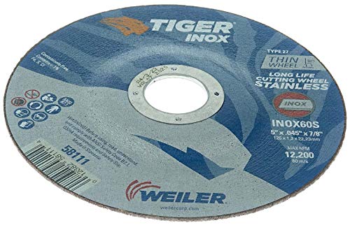 Weiler 58111 5 x 0.045 Tiger Inox Type 27 Тенки тркало за сечење, INOX60S, 7/8 A.H.