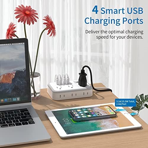 Пакет со лента за напојување на странични излезни екстензија, NtonPower 6 места 4 USB -лента за напојување со кабел за продолжување од 5 стапки