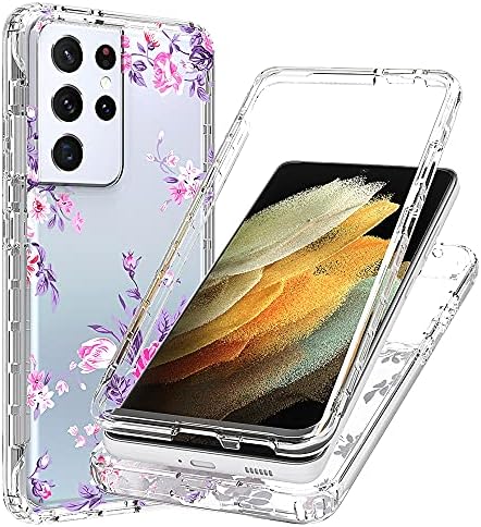 Samsung Galaxy S21 Ultra Case, Dooge Clear Clut Whips Women Floral Design Case Slim PC + TPU браник заштитен шок-изобилен флексибилен анти-коран