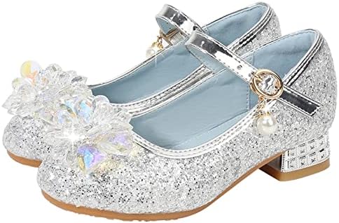 Минималистичко дете мало дете девојки облекува пумпи за сјајни сјајни принцези цвет со ниски потпетици, шоу -шоу чевли за танцување rynestone
