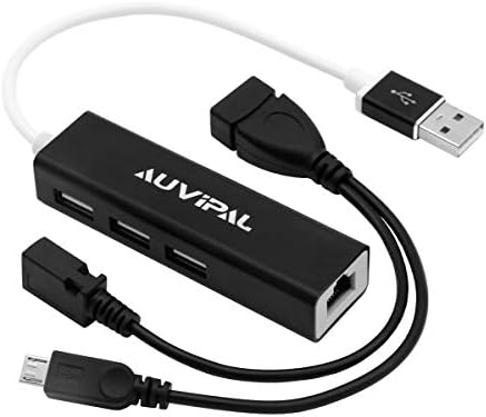 AuviPal Lan Ethernet Адаптер со 3 Порти USB Otg Центар За Оган Стап, Chromecast, Google Home Mini, Малина Pi Нула - Напојува Микро USB