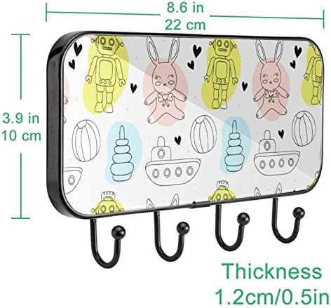 ВИОКСИ Цртан Филм Робот Зајак Резервоар Шема Ѕид Куки За Палто со 4 Куки, Влезот Шапка Чанта Закачалка За Виси Палто Облека, Клучеви, Крпи,